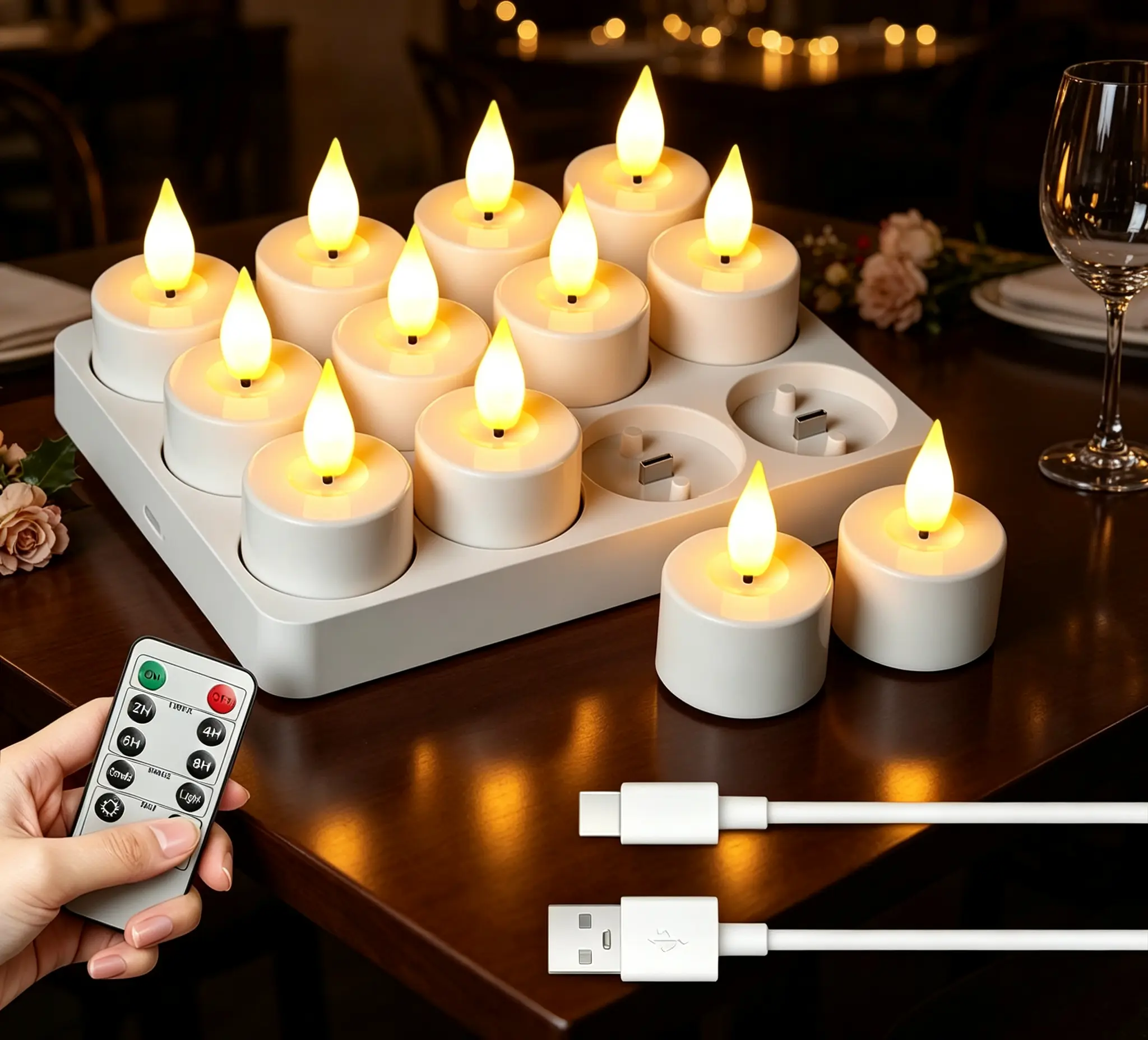 Tealight Flameless Candles,12pcs Rechargeable USB C 2025-Upgraded Tea Lights Candles for Valentine's Day Deco with Remote Control for Home Table Wedding Christmas Halloween Decor