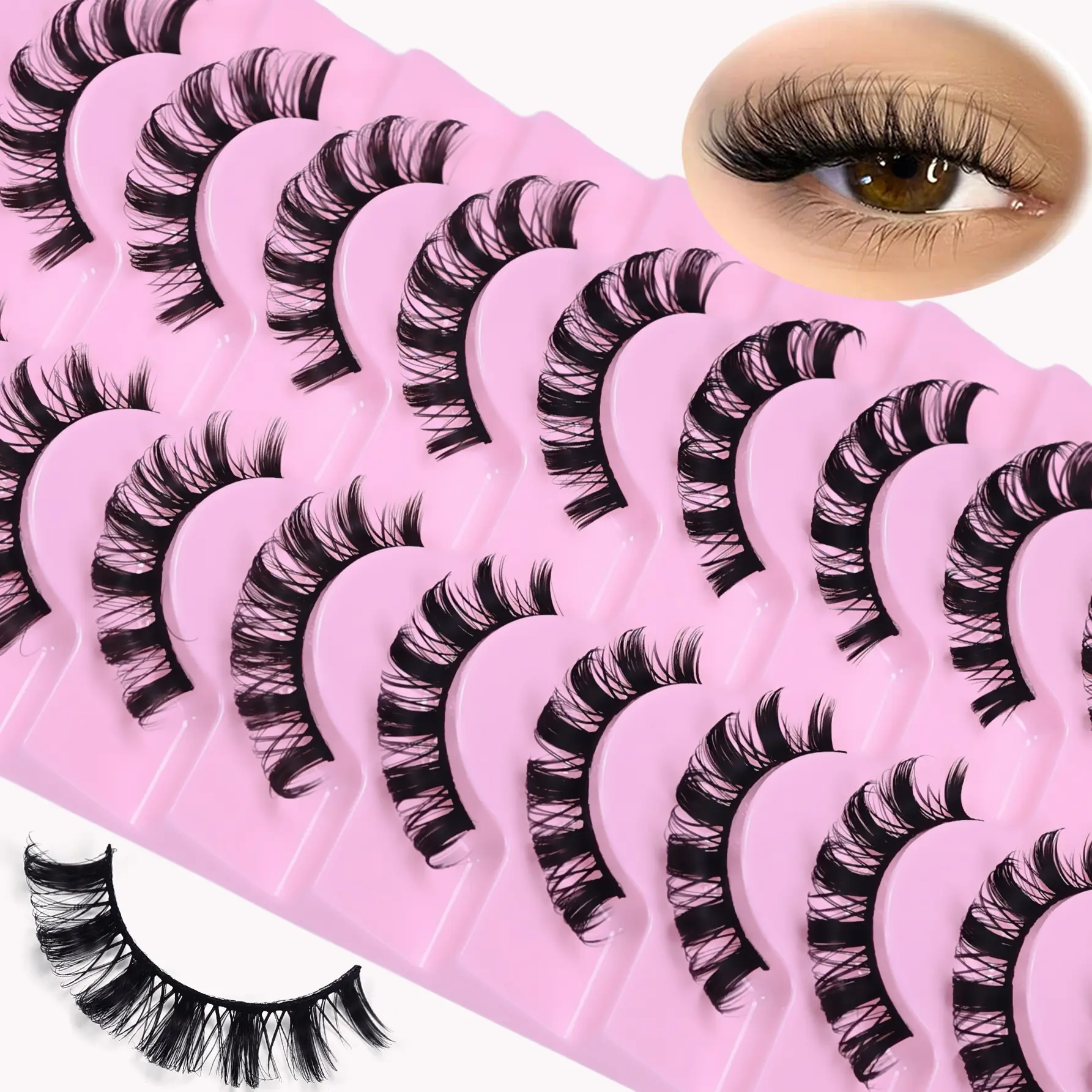 10 Pairs D Curl Russian Lashes 10-16mm, 3D Fake Eyelashes Reusable, Volume False Eyelashes, Fluffy Strip Lashes for Natural Look, Feline Lash Look, Fashion Eyelashes, Cosmetic False Lashes, Perfect for Daily Use & Parties