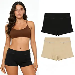 Women's 2pcs Minimalist Basic Cotton Anti-Pickpocket Travel Boxer Shorts, Lady's Panties with Secret Pocket for Phone, Passport, Keys, Vacation & Daily Wear