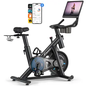 Merach Exercise Bike Magnetic Resistance Stationary Bike with Screen 300lbs Indoor Cycling Bike with Exclusive App Comfortable Bike Seat Tablet Mount and Fitness Courses