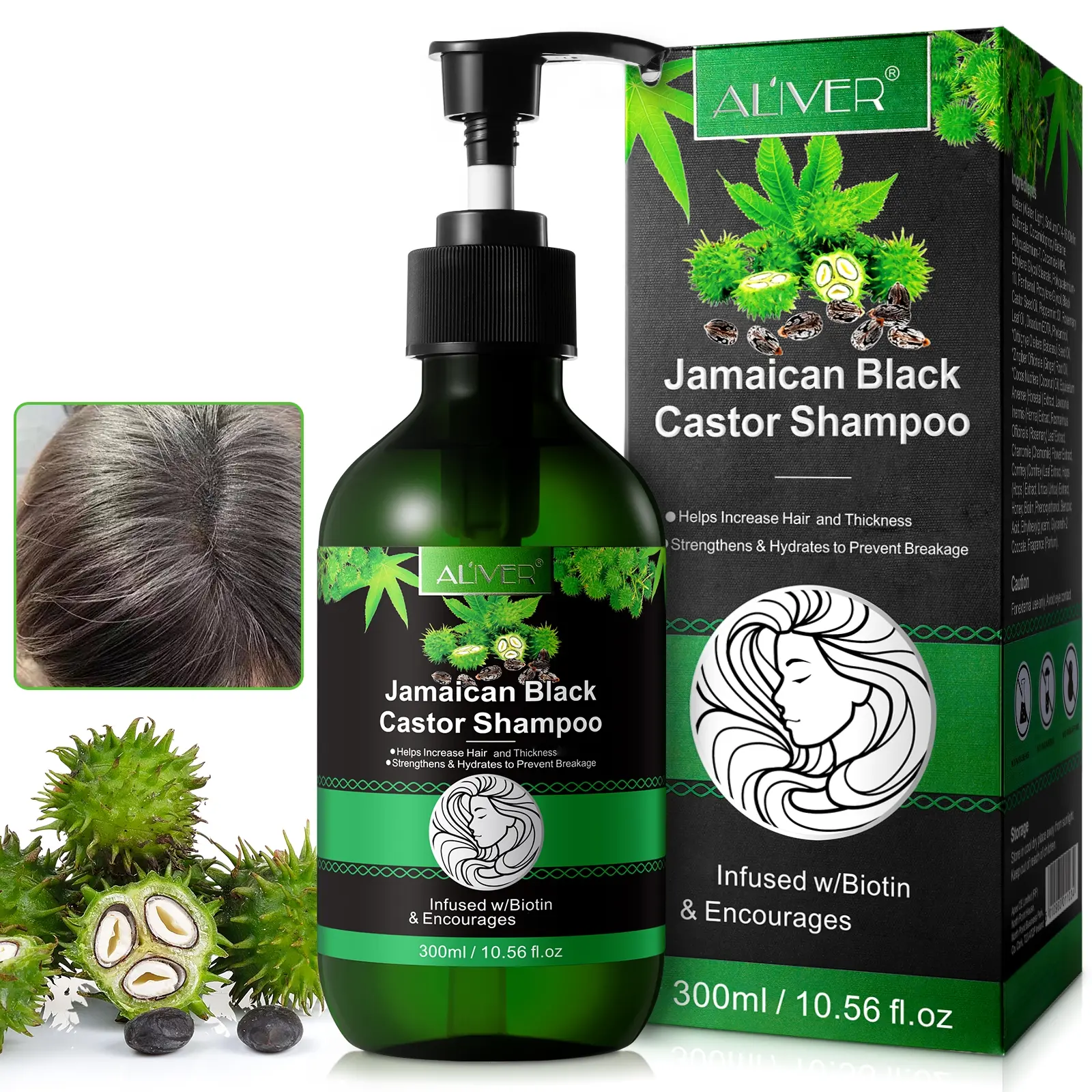 300ML Aliver Castor Oil Shampoo & Conditioner, Biotin Infused, Volumizing, Prevents Breakage, Suitable for Curly Wavy Hair