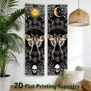 Celestial Sun & Moon Tapestry Set, Moth Skull Design, Boho Style, Poly Edge, Ideal for Bedroom/living Room, Spring Décor