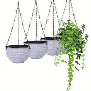 4pcs Double Pot Hanging Baskets with Honeycomb Pattern - 8.4 Inch Plastic Planters with Drainage Channels, Ideal for Indoor & Outdoor Use, Chain Hooks for Easy Hanging, Indoor Outdoor Planters|Modern Hanging Baskets|Durable Plastic Material,  Plants