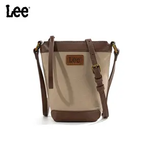 Lee Montana West x Lee Small Bucket Crossbody Bag for Women Hobo Canvas Shoulder Purse Handbags with Adjustable Strap Vegan Leather & Denim Fabric
