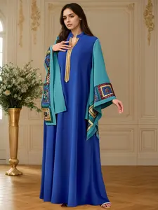 Elegant Patchwork Embroidered Sleeve Abaya Dress, Modest Long Sleeve Islamic Clothing, Stylish Muslim Fashion for Women, Suitable For All Seasons, Modesty Abaya, Dubai Abaya