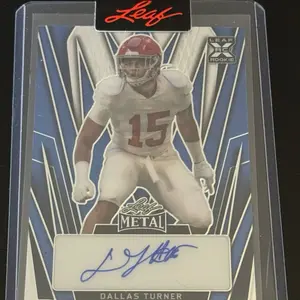 Leaf 2024 Metal Football Dallas Turner Rookie Blue Prizm Auto RC SSP #7/9 Minnesota Vikings Autographed Trading Card Football Card Collection sports  cards