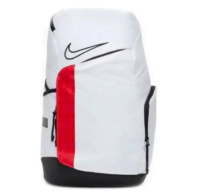 Nike Elite Pro Hoops Backpack, White/Red, Synthetic Material, Adjustable Shoulder Strap, All-Day Support, Must-Have Gear for Adults