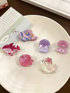 6pcs Cute Ocean Animal Hair Clips, Sweet Sea Lion Jellyfish Whale Fish Conch Side Bangs Hair Accessories, Summer Beach Vacation Use