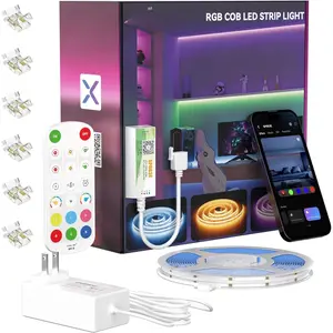 RGB COB LED Strip Light, UL-Listed  Sync Color Changing Dimmable Super Bright LED Lights, Multicolor Flexible Tape Light with RF Remote/App Control, for Bedroom, Party DIY Decor, 32.8ft