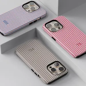 Personalized Neutral Stripes Phone Case Custom Monogram Cute Initials Minimalist Phone 17 16 15 14 Pixel S25 S24 gift for her