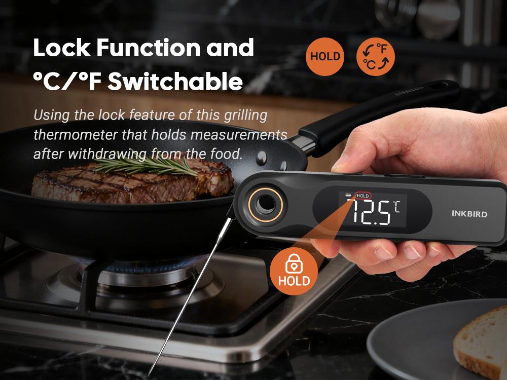 Mothersdaygift-INKBIRD dual-screen display 0.5-second rechargeable instant-reading meat thermometer, suitable for cooking and barbecuing; professional-grade 1.8-millimeter ultra-fine probe, IP65 level waterproof kitchen thermometer, Gill Smoker