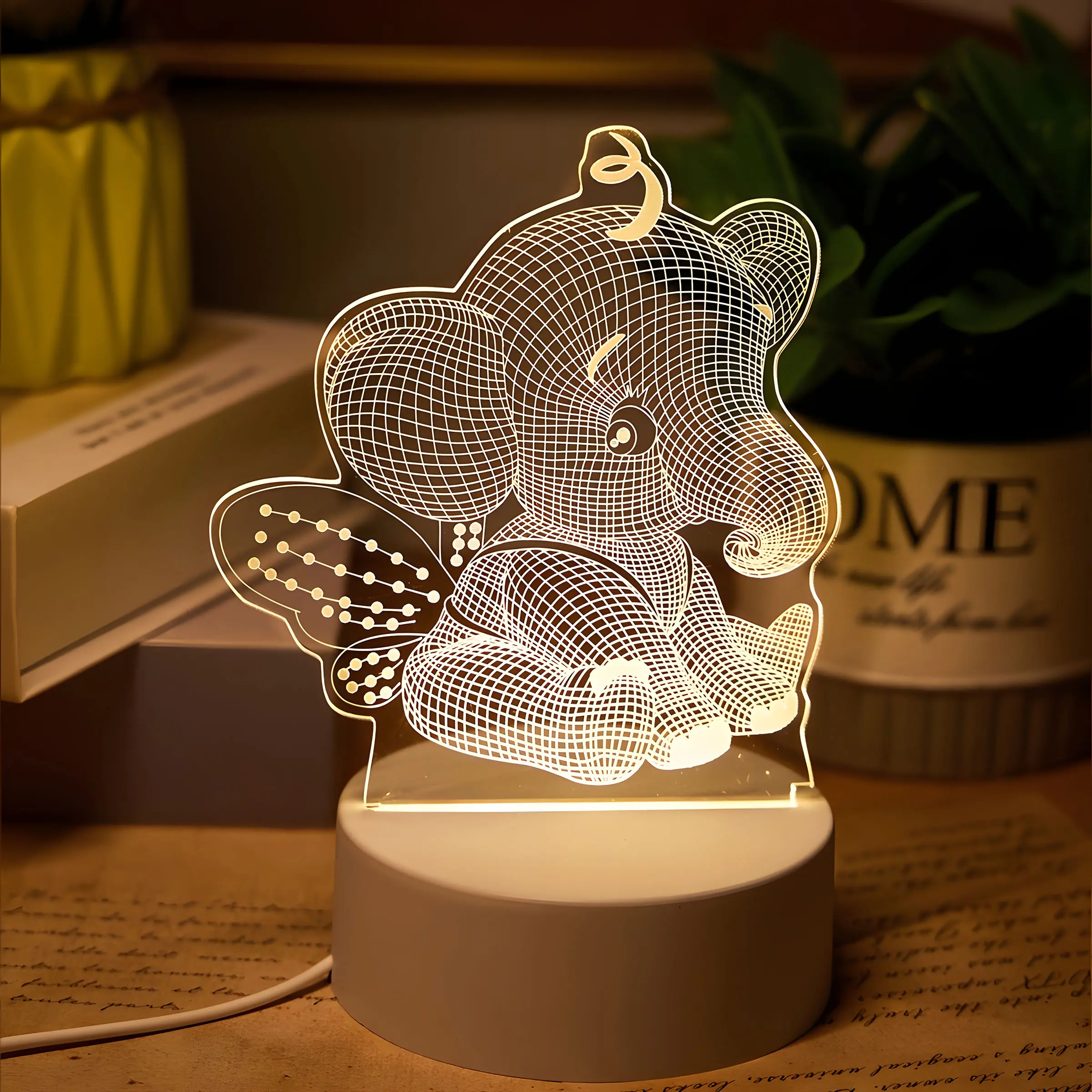 USB Creative Night Light, Angel Elephant Animal Lamp, Decorative Lamp, Home Decor Lighting, Home Decor, Desktop, Living Room, Bedroom, Birthday Gift, Energy Saving, Durable, Indoor Night Light, Nightlight For Bedroom