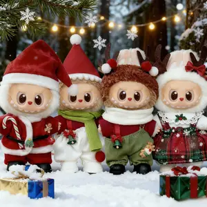 Labubu Christmas Theme Set Clothes 3-Piece Santa Claus & Reindeer Outfits for 15/17cm Dolls with Candy Cane Jingle Bells Perfect for Holiday Gifts & Decoration - Ornaments Carnival Cute Festive Plaid