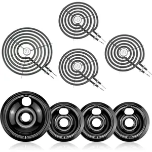 Electric Stove Burner Drip Pans WB31M19(8") WB31M20(6") Electric Stove Top Burner Replacement WB30M1(6") WB30M2(8") Compatible for G-E Hot-point Ken-more General Electric Stove Parts by