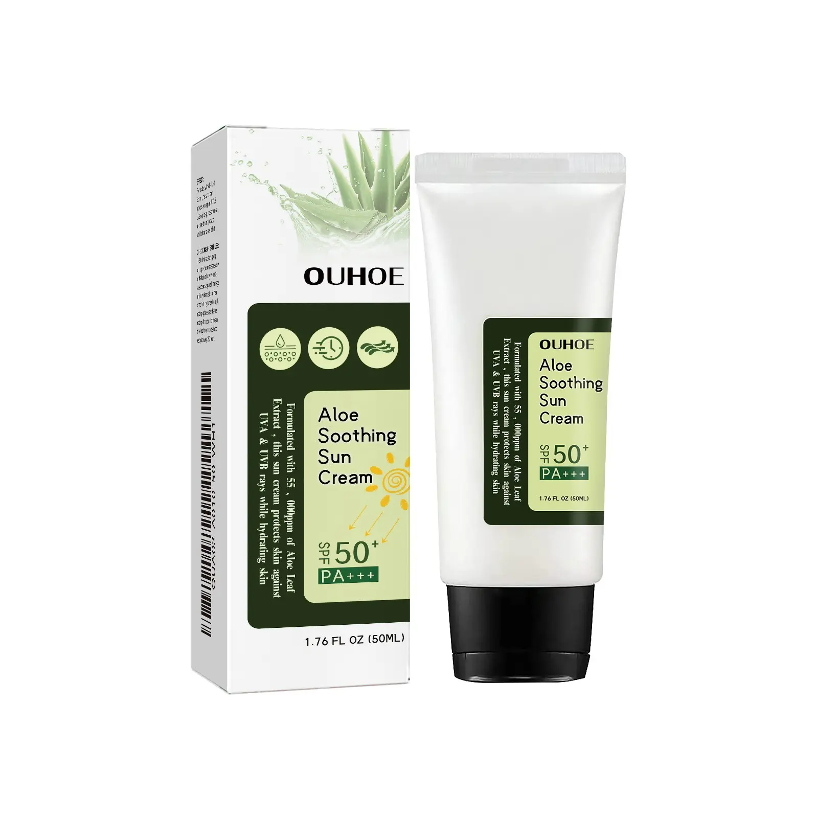 OUHOE Aloe Soothing Sun Cream, UVA UVB Protection SPF Sunscreen, Hydrating Refreshing Sunblock, Moisturizing Brightening For Face & Body
