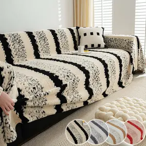 Thick Plush Sofa Throw Blanket, Non Slip Couch Cover for Dogs Cats, Washable Sofa Protector, Boho Striped Furniture Cover, Universal Sofa Mat for Living Room Decoration, Sofa Couch Covers