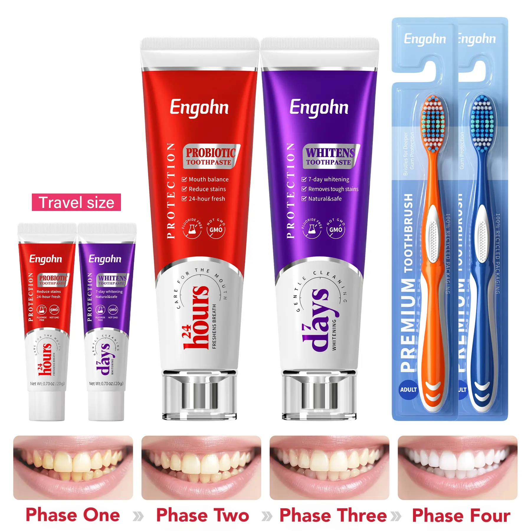 Engohn 6-Piece Fluoride-Free Probiotic Toothpaste Set - Fragranced Foaming, 24h Fresh Breath, Gentle Brightening, Sensitive Tooth Care, Cleansing Oral Hygiene Gift Kit, Dental Care Toothpaste, Natural Fluoride Free, Multi-Pack, Coffee, Deep Clean, Prevent