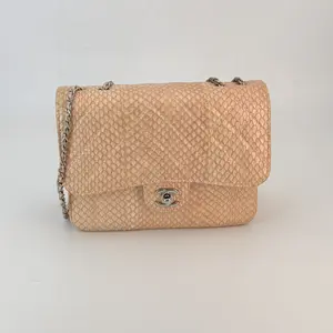 Pre-owned CHANEL python Shoulder Bags Snakeskin Clam's Pocket Medium Flap Light Pink