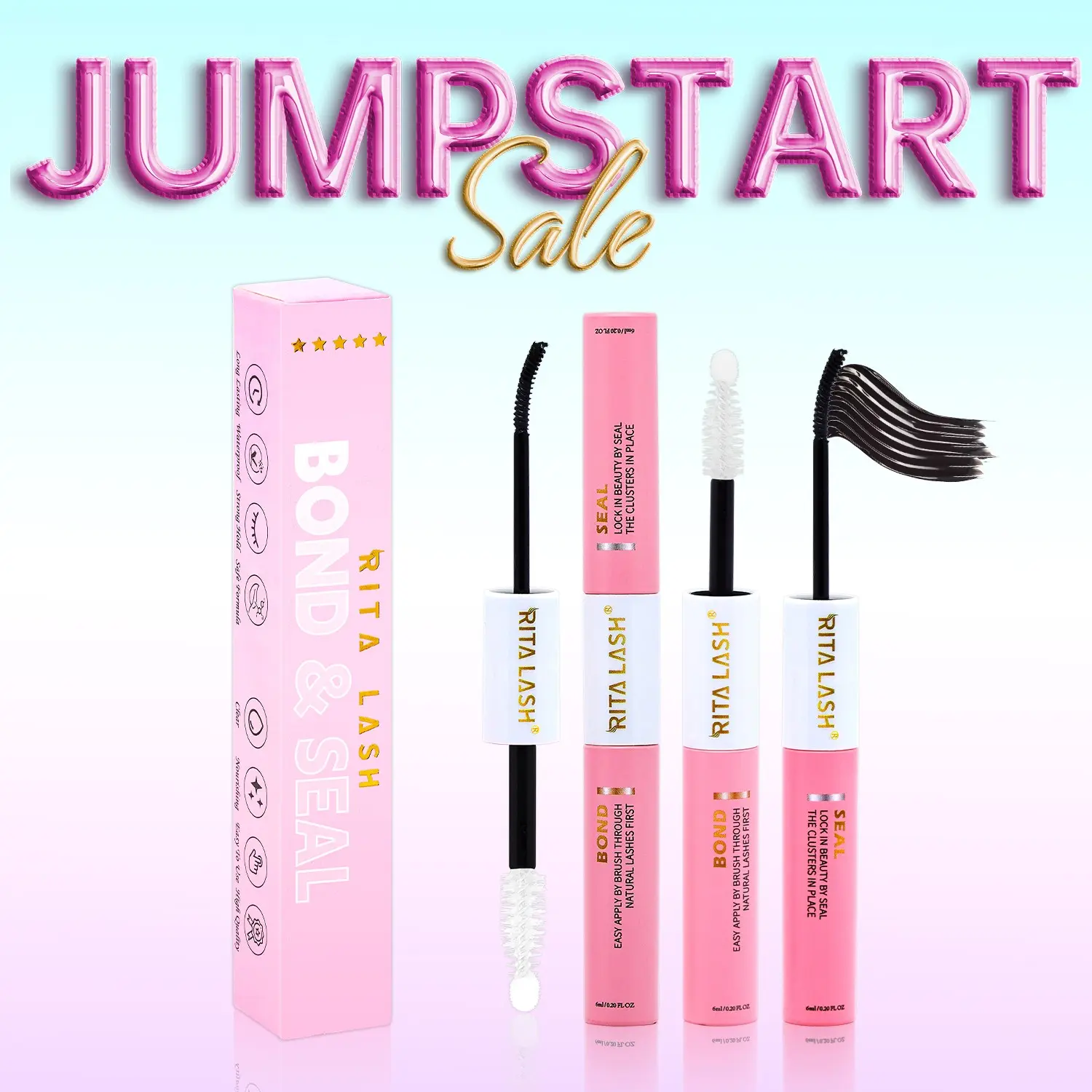 RITALASH 2 in 1 Long Lasting Eyelash Bond & Seal Glue, Bond And Seal Lash Glue Waterproof, Waterproof Eyelash Extension Adhesive, Eye Makeup Tool for Women & Girls, Cosmetics, DIY Eyelash Extensions, Waterproof Eyelash Clusters