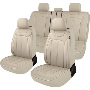 5 Seats PVC Waterproof Car Seat Covers Full Set Universal Fit for Cars SUVs Trucks with 3 Zipper Airbag Compatible Truck Cushion Protector Car Interior Kit
