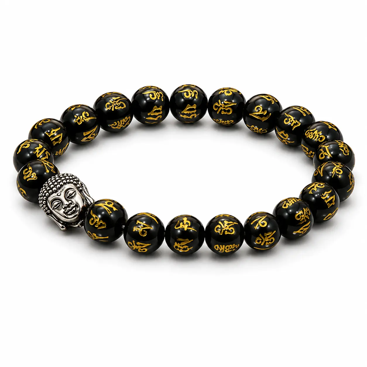 10mm Monk-Blessed Buddha Bracelet – Black & Gold