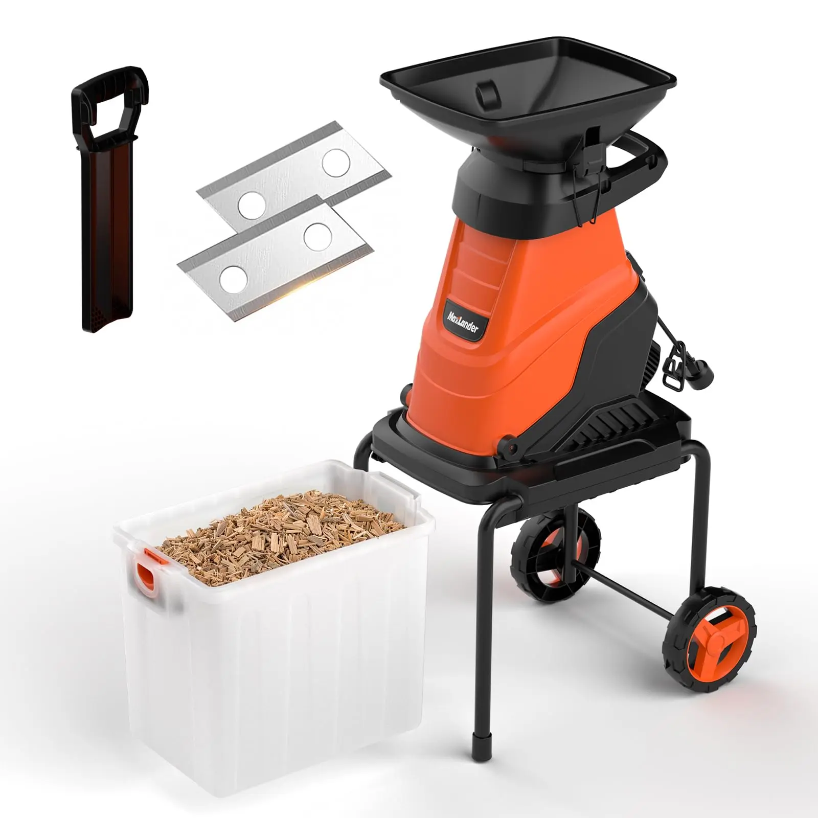 MAXLANDER 15-Amp Electric Wood Chipper Shredder with 50L Collection Bin, 1.8-Inch Cutting Diameter for Yard Waste & Branches, Efficient Mulcher for Composting, 15:1 Reduction Ratio Portable Black, Shredder Tool, Corded, 15A Power, Branch Shredding