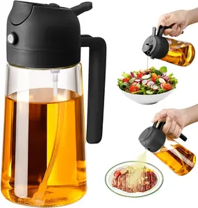 2-In-1 Modern Glass Olive Oil Sprayer & Dispenser Pour Bottle, Kitchenware, Kitchen Utensils & Gadgets with Black Nozzle for Air Fryer, Salad [New Deal]