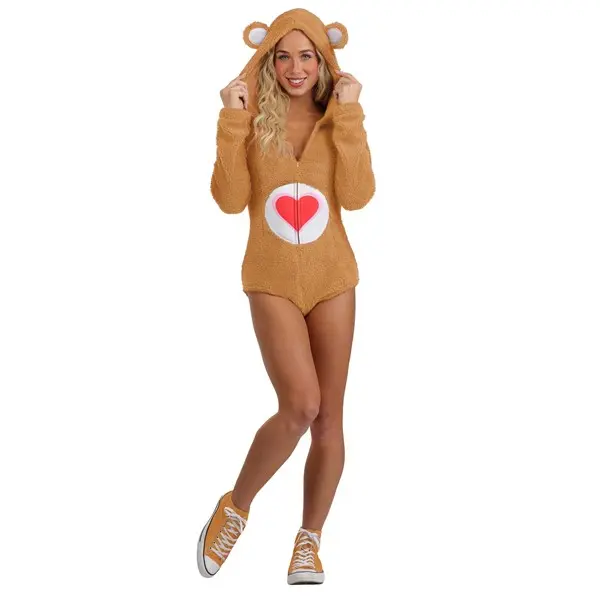 HalloweenCostumes Women's Tenderheart Bear Romper Costume, Polyester Fleece Onesie with Zipper & Embroidered Details