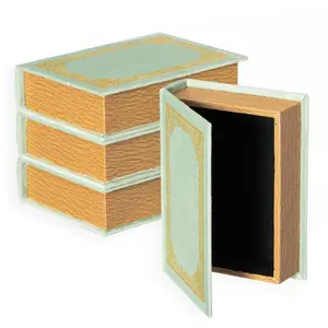 Vintiquewise QI003691.AG.4 4-Piece Traditional Antique Green Wooden Storage Boxes Set - Decorative Velvet Farmhouse Containers, Home & Room Organizers for Shelf Use, Ideal Wedding Keepsake Gift