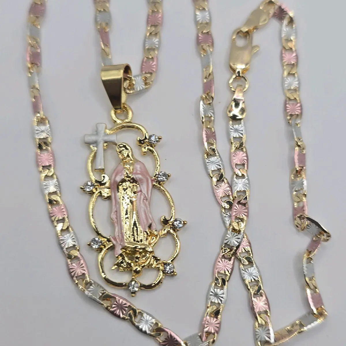 VIRGEN MARIA /VIRGIN MARY religious necklace with three colors style 20"INCHES or 24"inches available GOLD-PLATED jewelry women