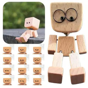 Shaking Feet Wooden Doll - Shaking Wooden Man Figurine for Car Dashboard Decorations, with 12PCS Magnetic Expressions, Funny Bobblehead Desk Decor for Office Home, Creative Gift Idea