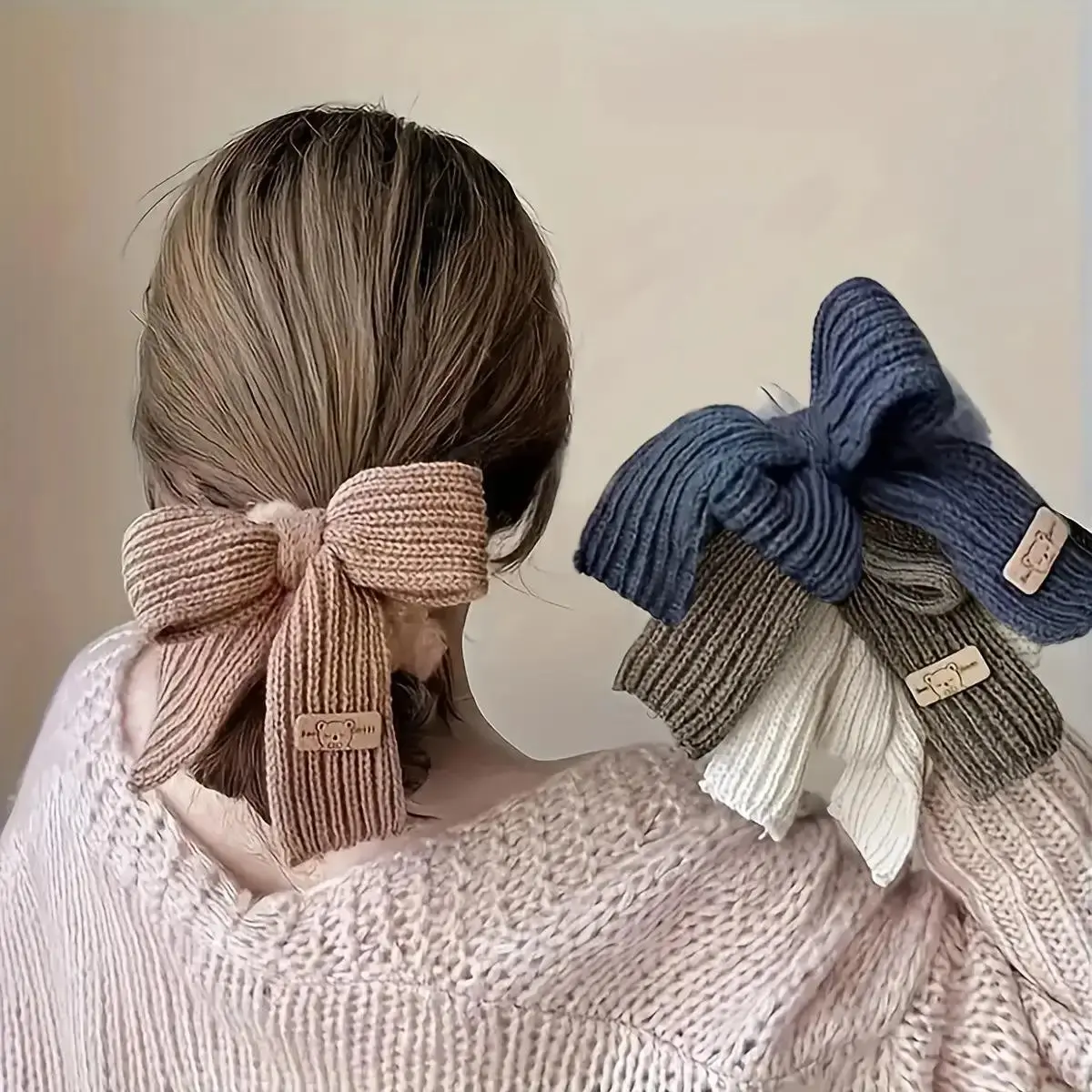 4pcs winter wool bow velvet headband, cute bow headband, soft fabric girl headband, essential for daily party styling, soft ponytail headband, cute cartoon bowknot, Hair Bows Headbands, Hair Accessories Set
