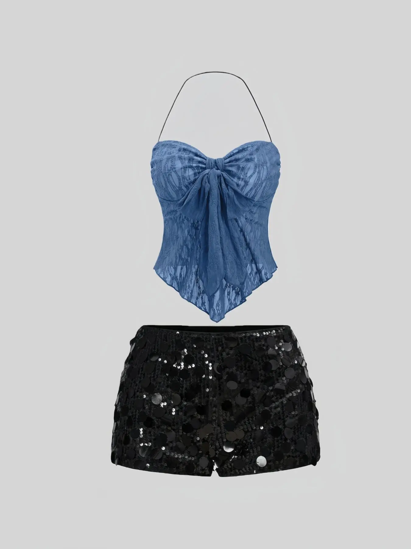 Trendy Pure Desire Sexy Backless Big Sequins Women's Shorts Set, Fashionable Summer, Comfortable and Stylish, Perfect for Parties
