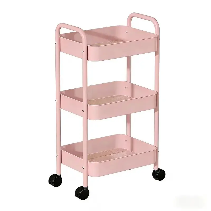 3-Tier Freestanding Heavy Duty Carbon Steel Rolling Utility Cart with Silent Lockable Wheels, Airflow Mesh Bins, Easy Assembly Corner Space Saver Storage Organizer Trolley for Bathroom, Laundry Room, Kitchen, Craft Room, College Dorm Essentials