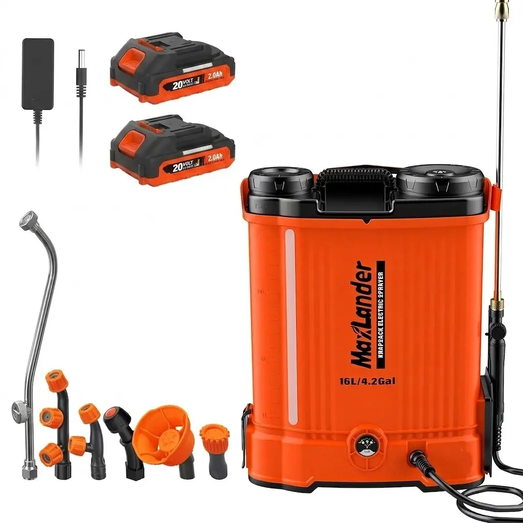 MAXLANDER 4.2 Gal Battery Powered Backpack Sprayer with Backpack Carry, Dual 20V 2.0Ah Batteries, 90 PSI Pressure Adjustable Electric Sprayer, 6 Nozzles for Garden, Pest Control
