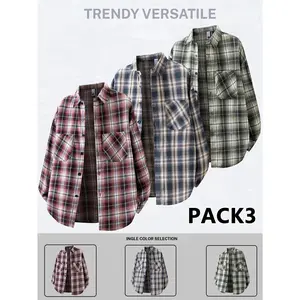 Men's Lapel plaid long sleeved shirt, Regular Fit Casual Street Soft Comfy Shortsleeve Collared Top for Daily Wear, Men's Clothes for All Seasons, Shirts for Men, Menswear, Casual Wear Clothing, Button Down Shirt