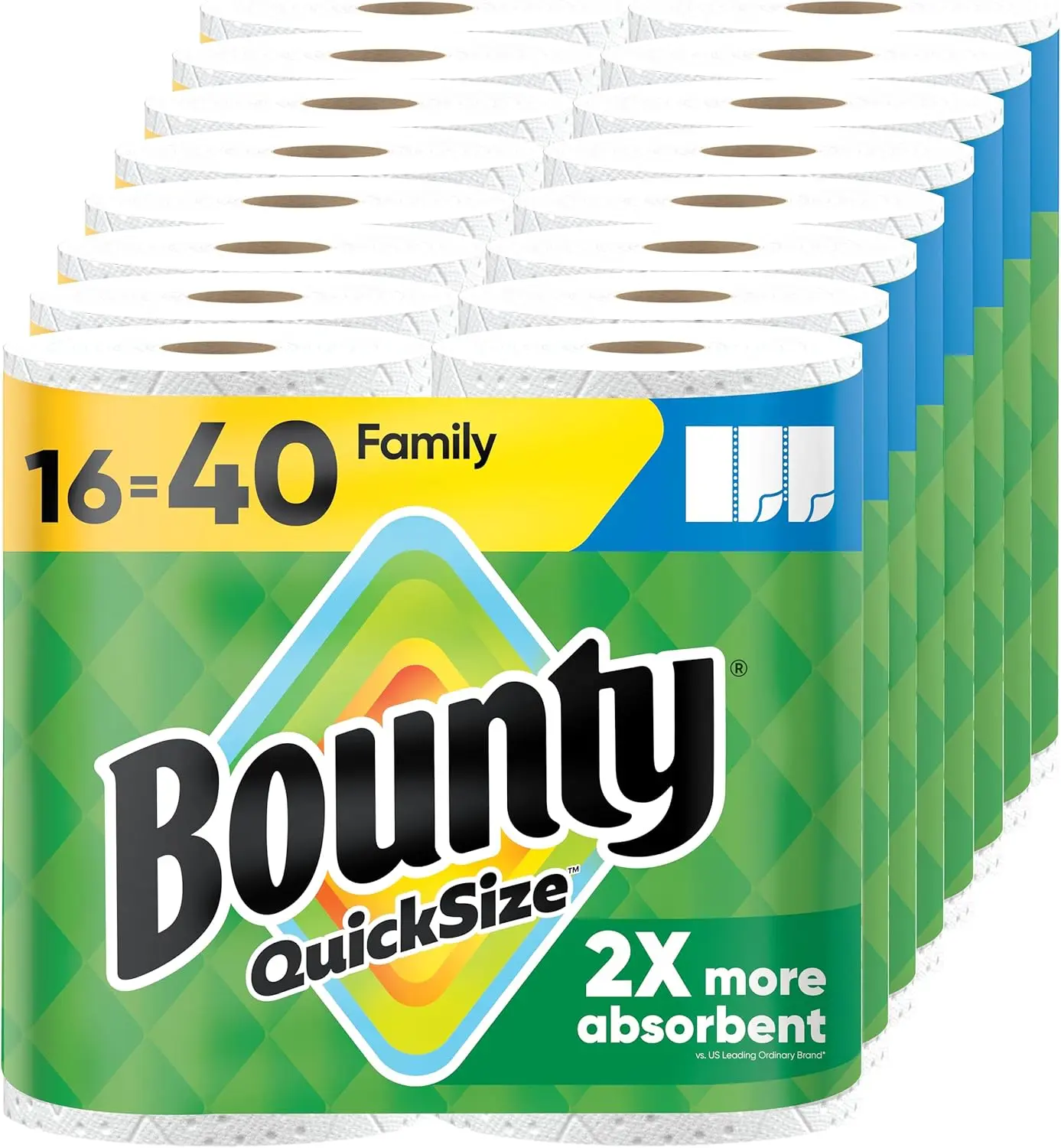 Bounty Paper Towels Quick Size, White, 16 Family Rolls = 40 Regular Rolls Bounty Paper Towels Quick Size, White, 16 Family Rolls = 40 Regular Rolls