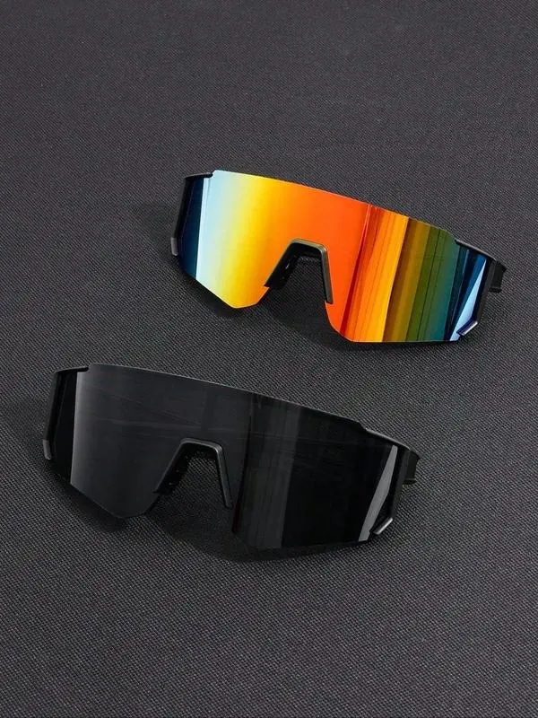 2 Pair of sports style one-piece goggle sunglasses, large size design for men and women outdoor riding, provide full UV and wind sand protection, couple gift choice., Full Uv Protection