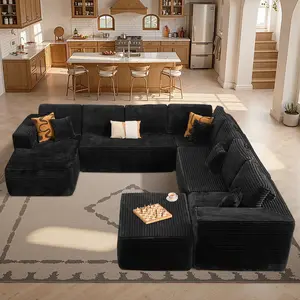 【5 Packages shipping】G/U/L-Shape Modular Sectional Couch Sofa, Compressed Plush Corduroy, Modern Sleeper Sofa for Living Room, Space-Efficient Design-Convertible Sectional Couch