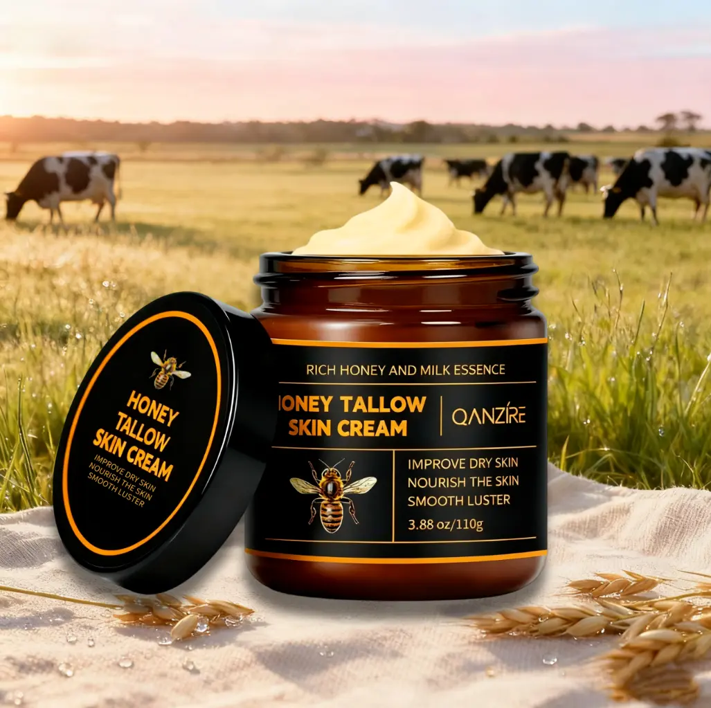 Whipped Organic Grass-Fed Beef Tallow Balm with Raw Honey, Natural Body Moisturizer for Dry Skin, Long-Lasting Hydration, 3.88 oz