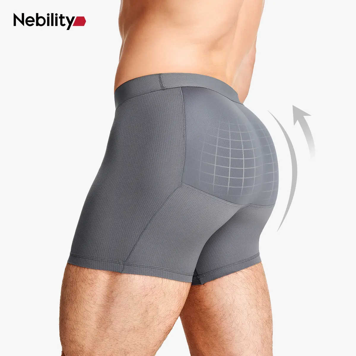 【Nebility】 Mens 3D Butt Lift Enhancing Shapewear Boxer Briefs with Built-in One-Piece Fixed Hip Pad, Compression Underwear with High Elastic Waistband, 3D Contour Cut, Breathable Stretch Fabric for Daily Support, Moisture-Wicking，fathersdaygift