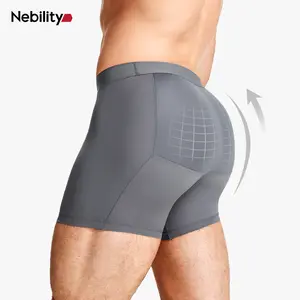 Nebility Mens 3D Butt Lift Enhancing Shapewear Boxer Briefs with Built-in One-Piece Fixed Hip Pad, Seamless Compression Underwear with High Elastic Waistband, 3D Contour Cut, Breathable Stretch Fabric for Tummy Control & Daily Support, Moisture-Wicking