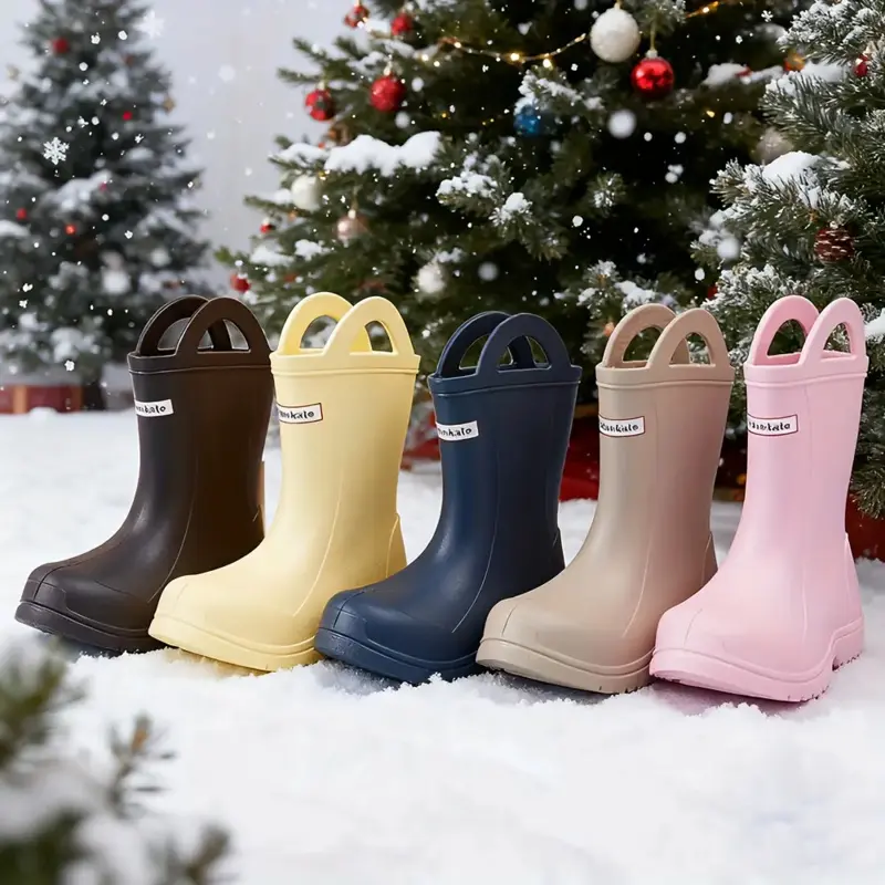 Kids' Lightweight Non-Slip Rain Boots - Round Toe, Handle Grips, Flat Heels, EVA Sole, Durable, Comfortable, Easy-to-Clean Design, Little Kid Size for Outdoor Wear, Hiking, Rainy Days