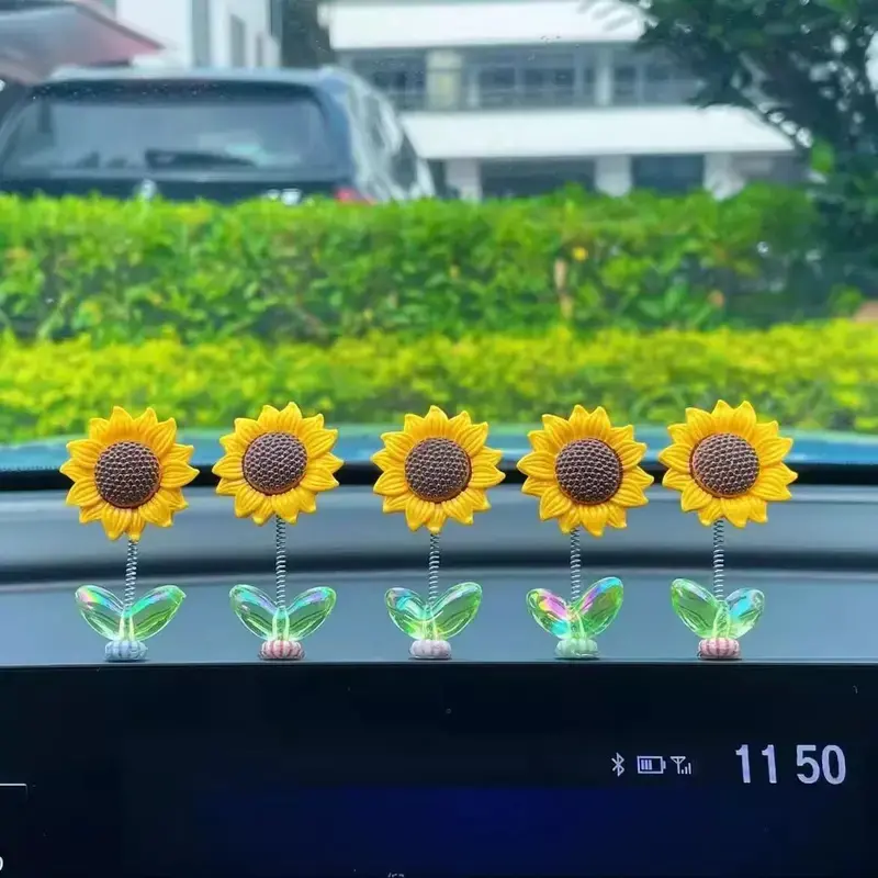 JOYTUTUS 5-Piece Cute Sunflower Car Dashboard Ornament Set - Shaking Head Interior Accessory for Center Console, Car Accessories Gift Car Accessories Cute