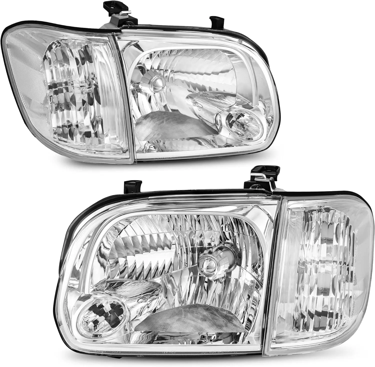 YITAMOTOR Headlight Assembly Compatible with 2005-2006 Tundra Double Cab 2005-2007 Sequoia Chrome Housing Clear Lens Clear Reflector (Not suitable for Regular Cab and Assess Cab)