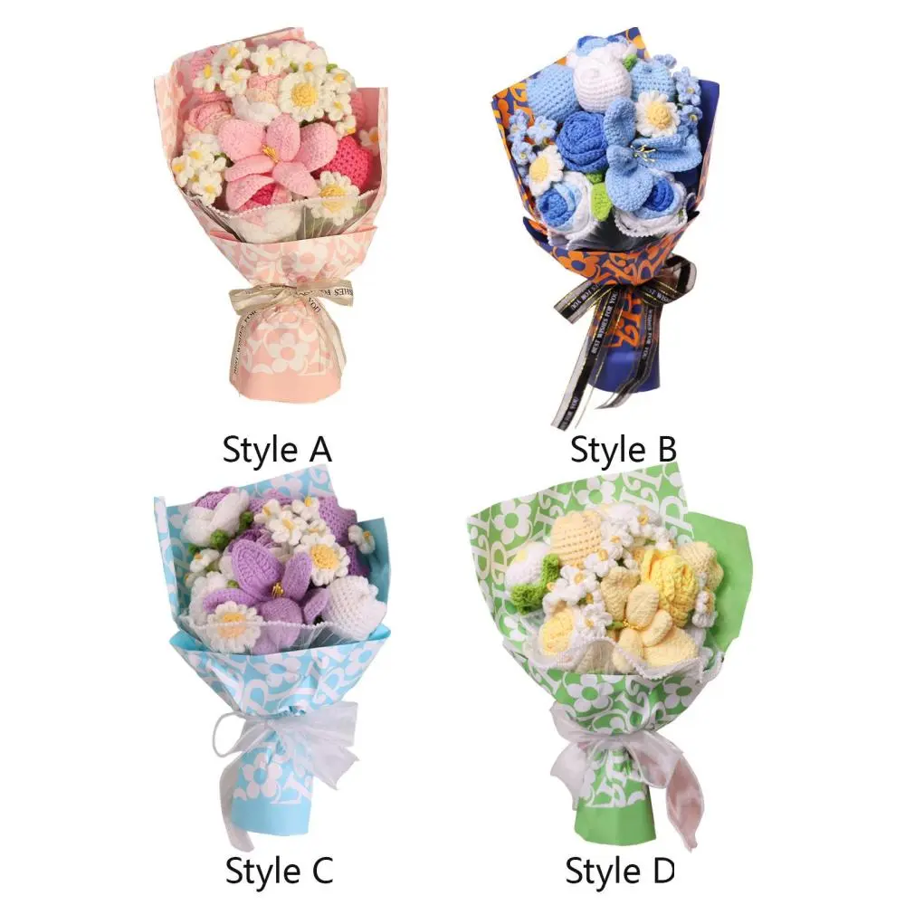 35cm Crochet Flowers Gift Bouquet Artificial Holiday Decoration Eternal Blessing for Birthday Wedding Multipurpose Lightweight