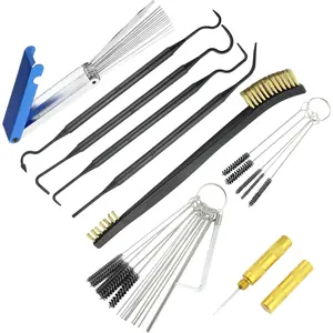 Carburetor Oil Throttle Body Cleaner Kits with 10 Cleaning Needles 10 Nylon Brushes 1 Hex Wrench 4 Cleaning Hooks 1 Double-Head Brass Polishing Brush