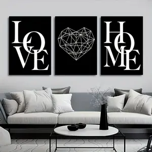 3pcs Home Love Poster Black And White Canvas Painting Wall Pictures for Living Room Nordic Decoration Home Art No Frame, Wall Decoration, Interior Design, Modern Wall Art, Nordic Style, Durable Material, Highquality Print, Decorative Posters
