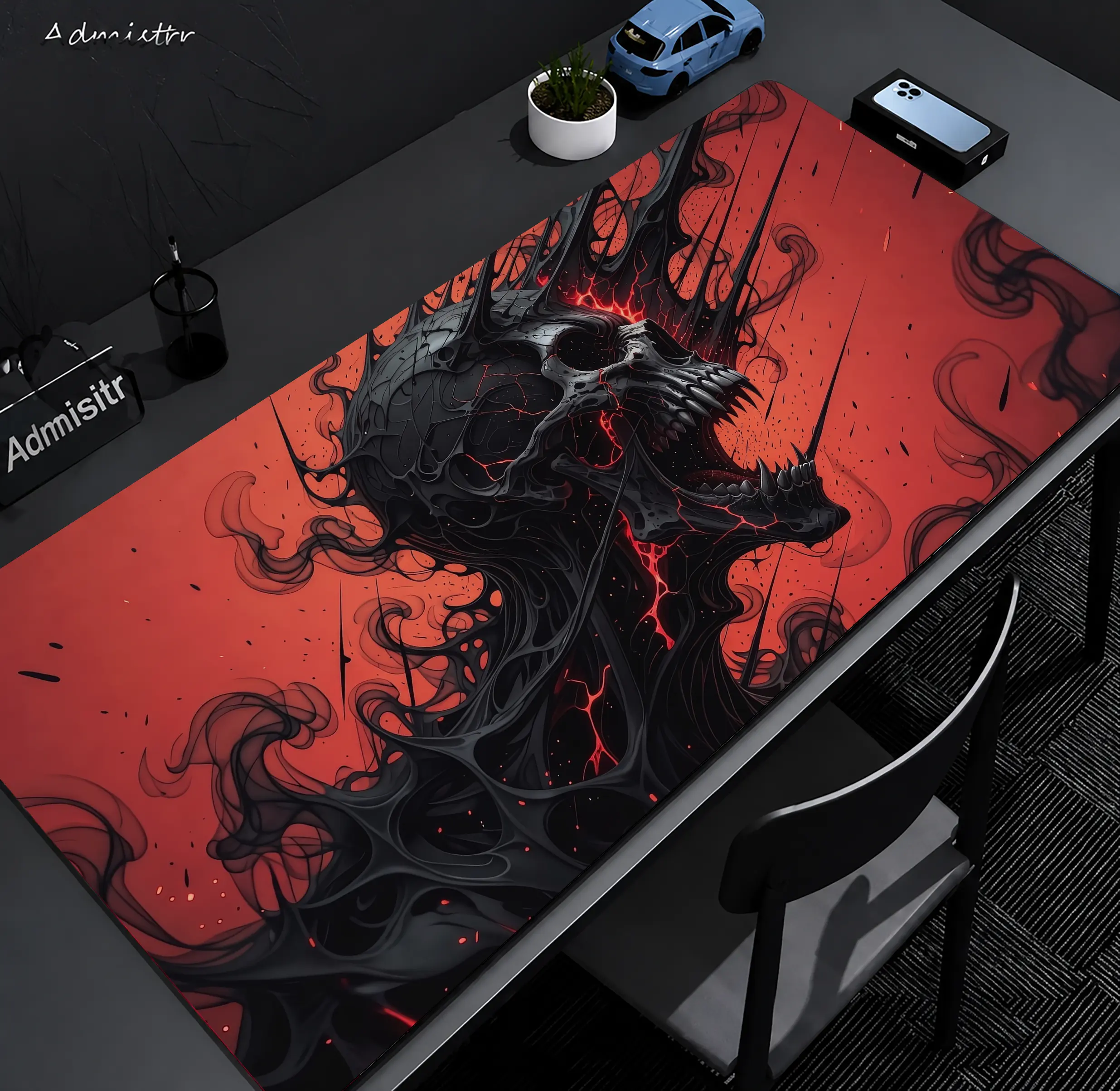 Dark Skull Desk Mat Red Glow Gaming Pad Gothic Skull Mouse Pad Large Edgy Gamer Desk Accessory PC Battle Station Setup