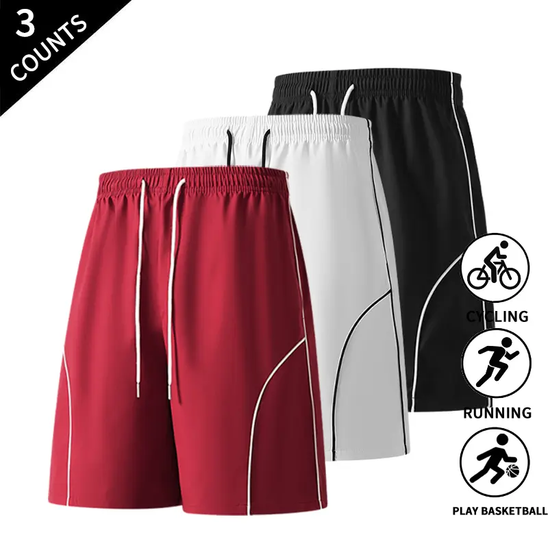 Summer Vibes 3-Pack Men’s Knee-Length Shorts — Loose Fit Athletic Shorts with Drawstring, Ideal for Running, Cycling, Gym, and Everyday Summer Wear